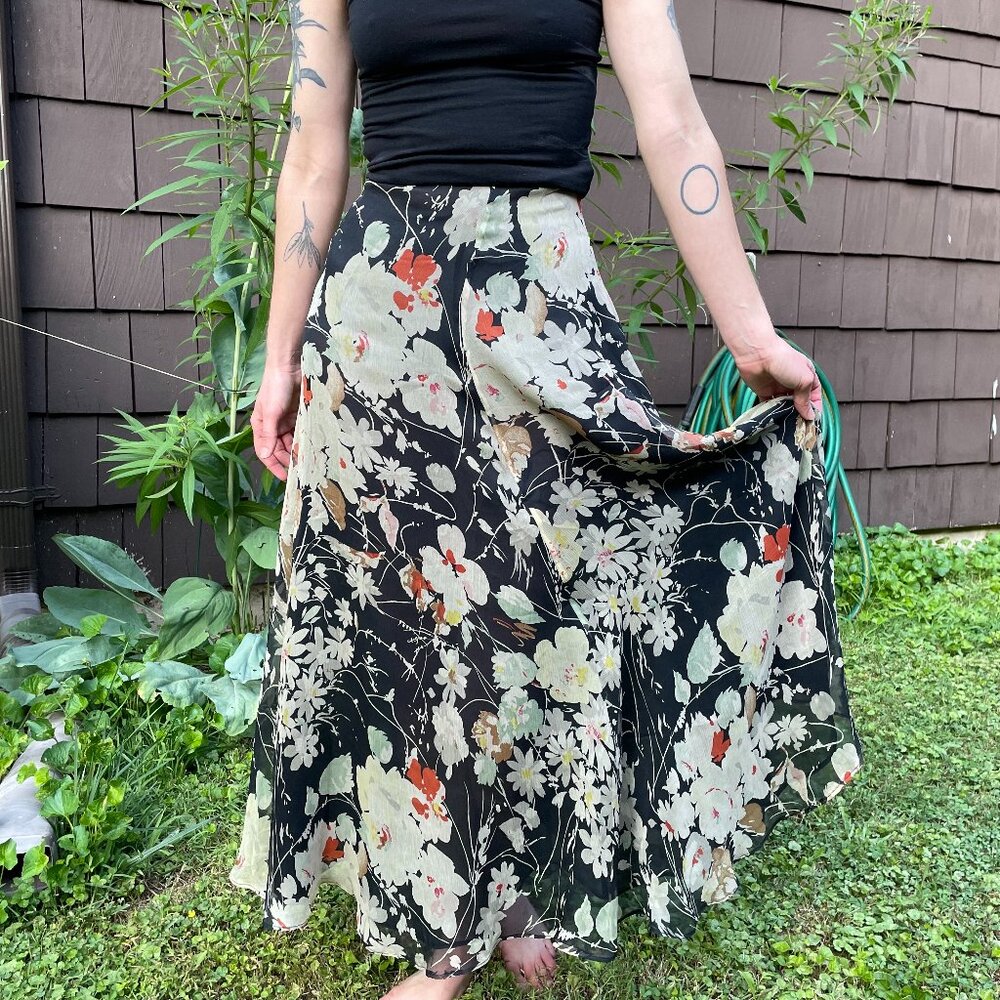 Vintage DKNY Floral Chiffon Skirt- Size 2 (24-25" waist)